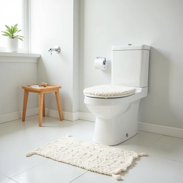 Jogo de banheiro de crochê branco em estilo clássico.