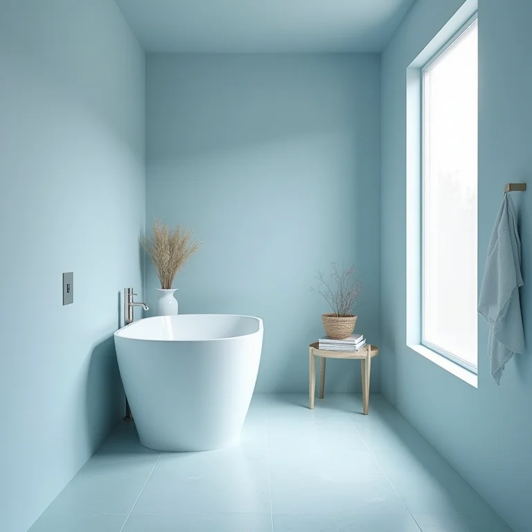 Lavabo pequeno pintado em tons suaves de azul e cinza.