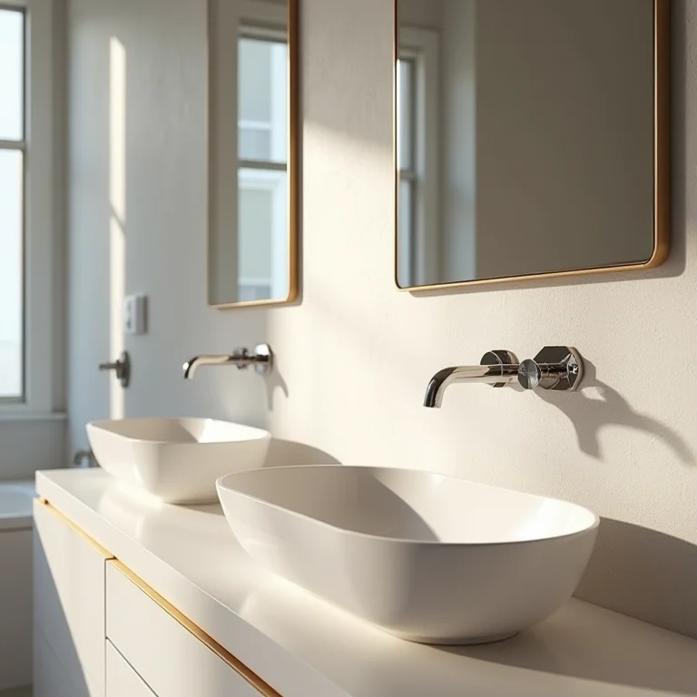 Lavatórios e espelhos com design elegante em banheiro