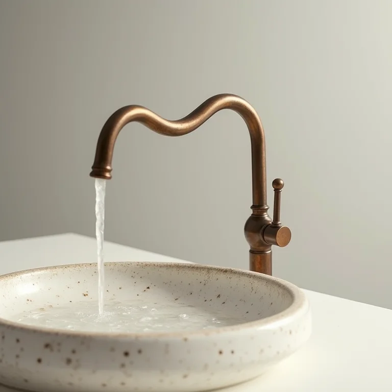 Louças e metais com toque vintage para banheiro rústico.