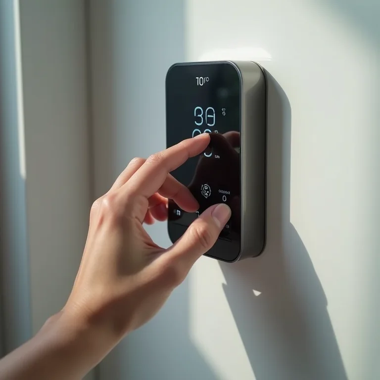 Mão ajustando termostato inteligente para economia de água
