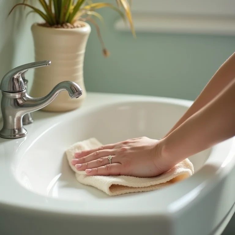 Mão limpando delicadamente uma pia colorida