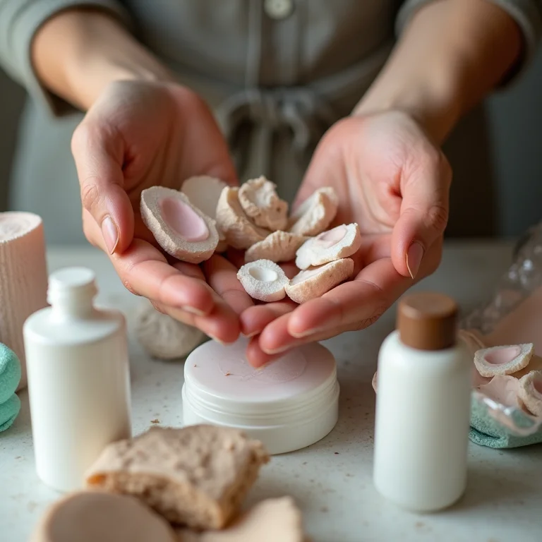 Mãos separando produtos de higiene pessoal para descarte