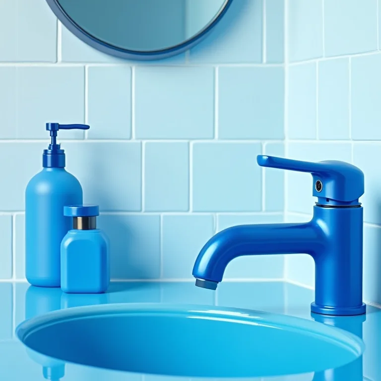 Metais coloridos vibrantes em banheiro com azulejos brancos