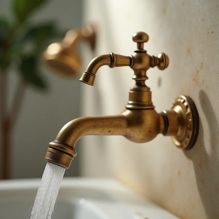 Metais dourados em banheiro retrô