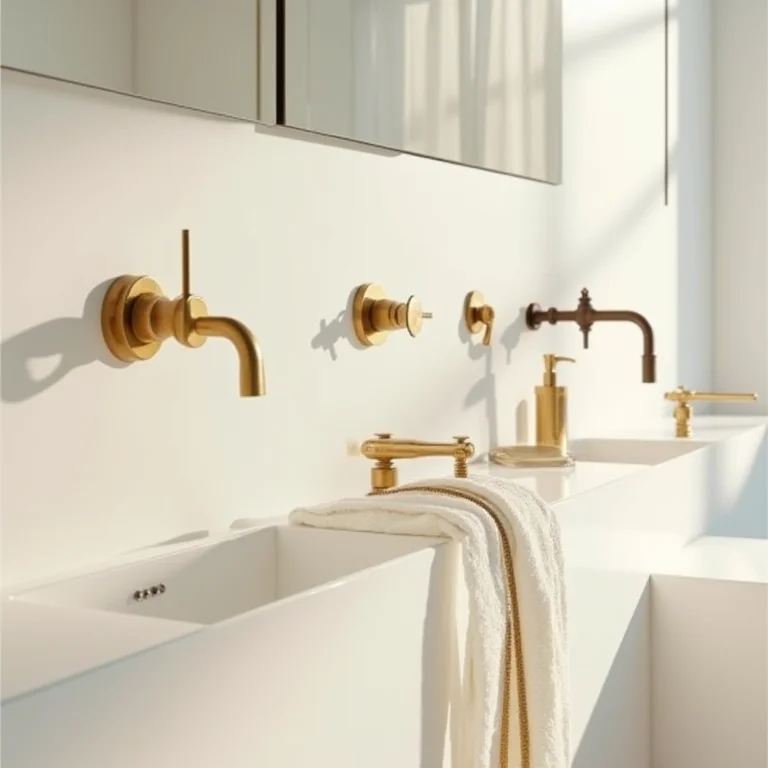 Metais e louças para banheiro retrô: acessórios de latão com design elegante e atemporal.