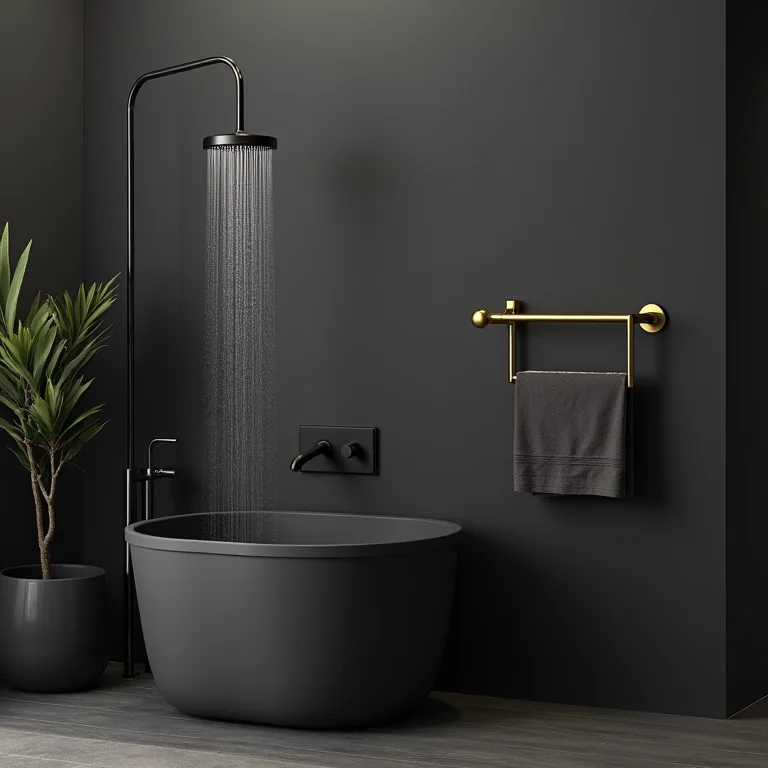 Metais e louças pretas incompatíveis em banheiro