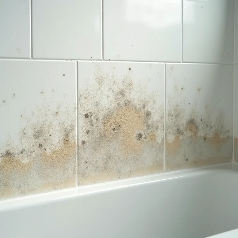 Mofo e bolor em uma parede de banheiro com má ventilação