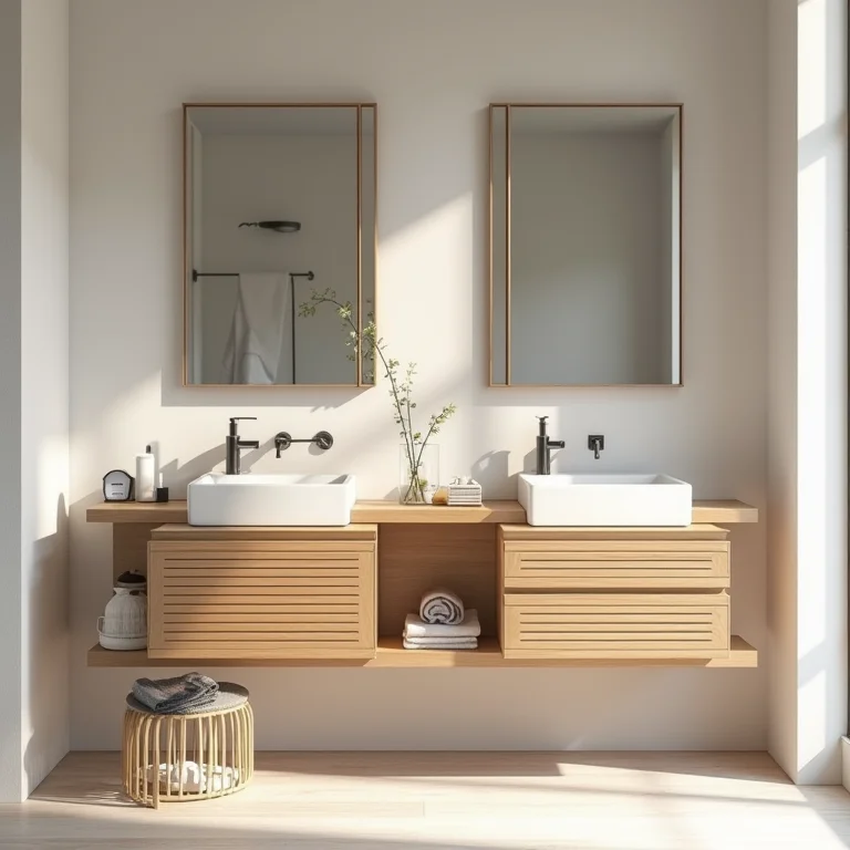 Móveis e acessórios ripados em banheiro