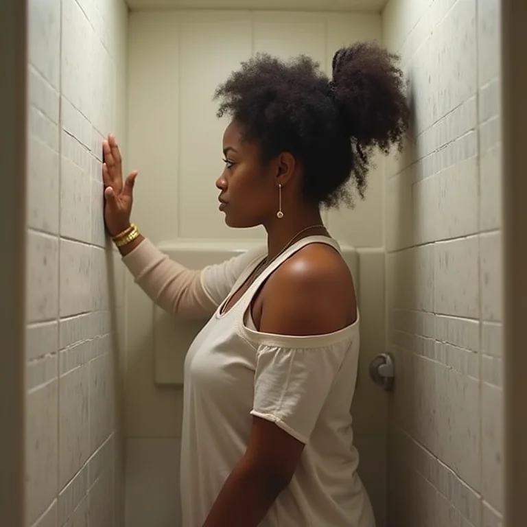 Mulher alcançando nicho em banheiro