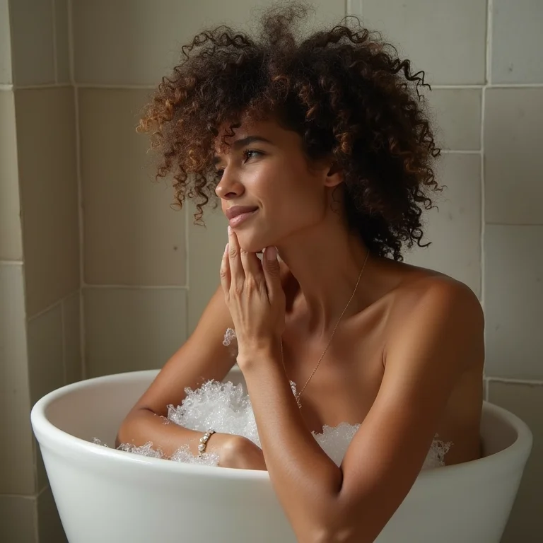 Mulher aliviando desconforto íntimo com banho de assento