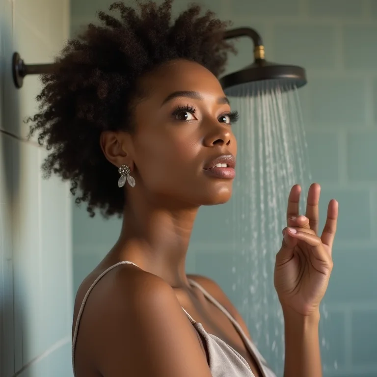 Mulher controlando o chuveiro inteligente por comando de voz