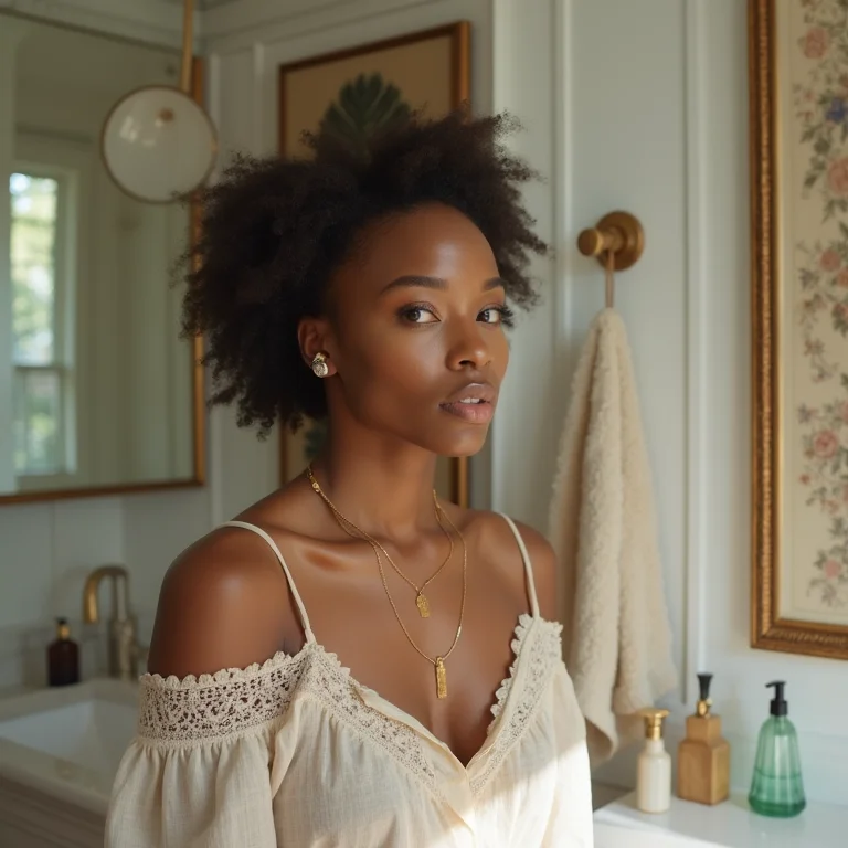 Mulher escolhendo decoração para banheiro