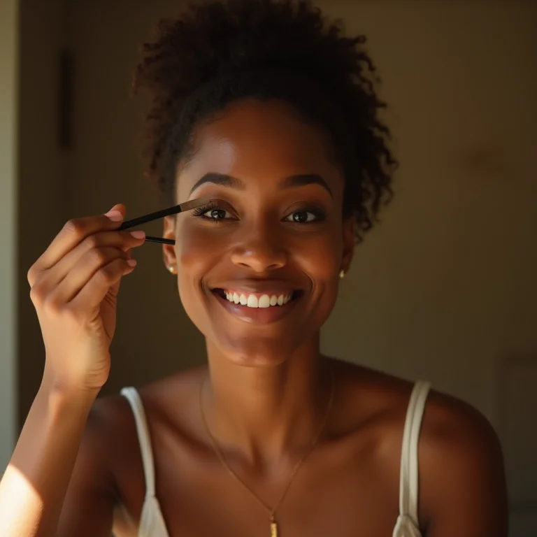 Mulher iluminando banheiro marrom