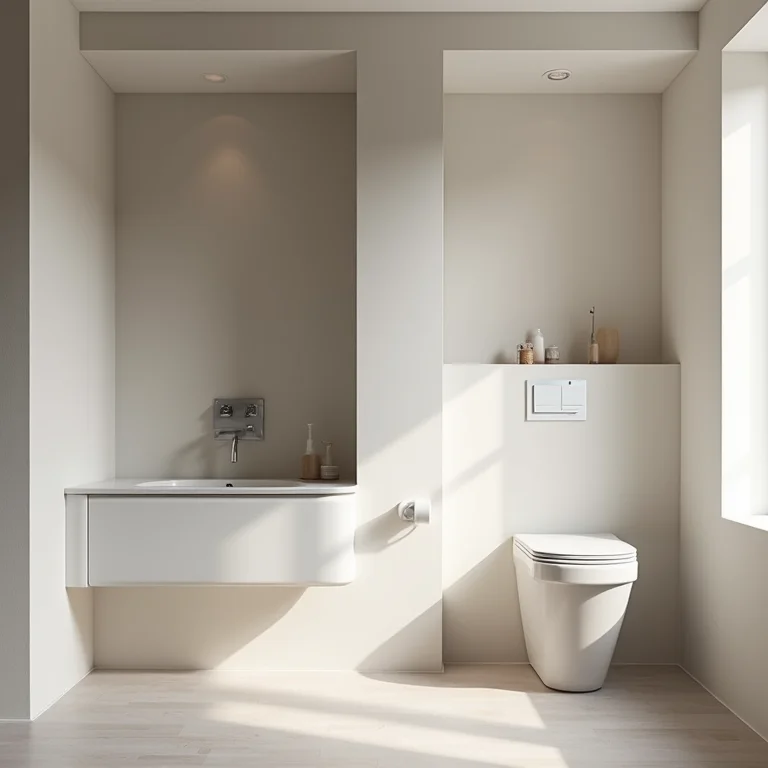 Nichos de diferentes tamanhos em banheiro