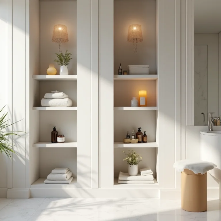 Nichos e prateleiras organizando com estilo em banheiro