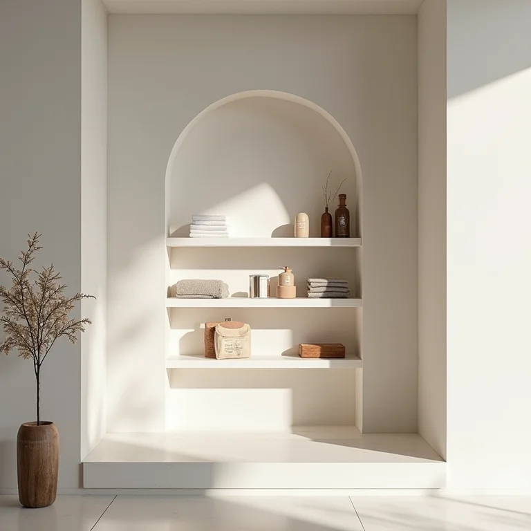 Nichos embutidos na parede para organizar o banheiro