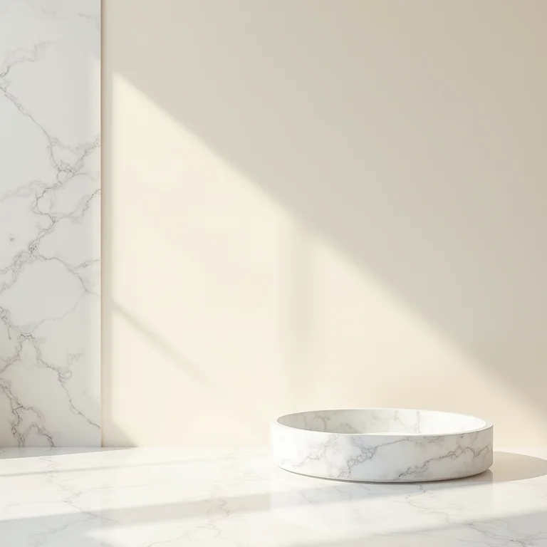 Paleta de cores para banheiro com mármore: branco, bege e cinza.