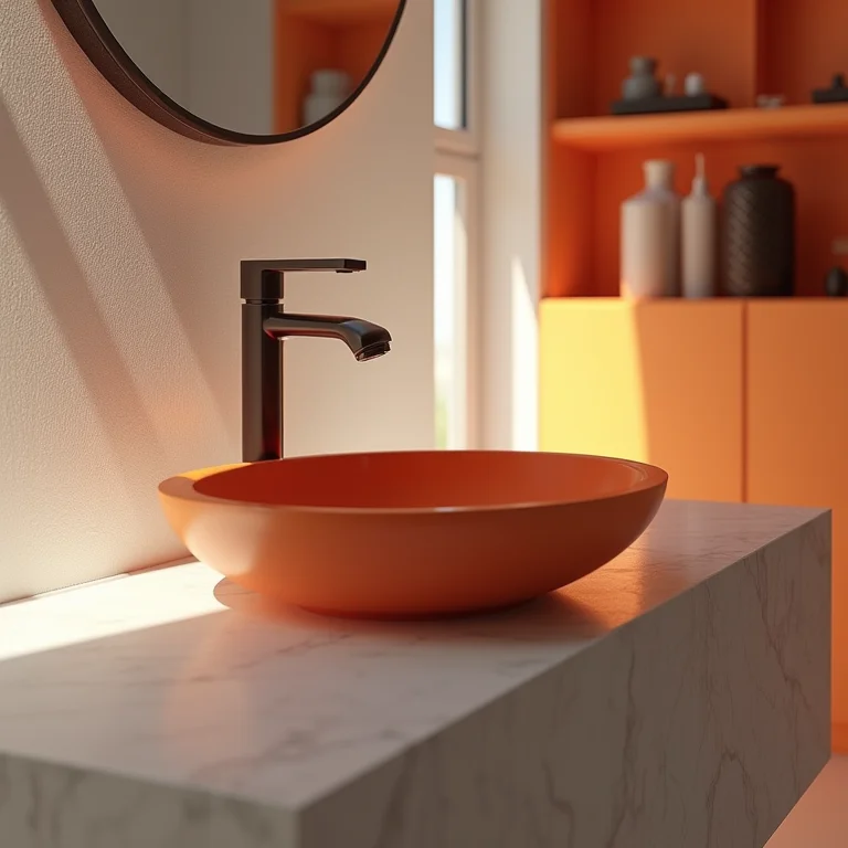 Pia colorida como destaque em banheiro moderno