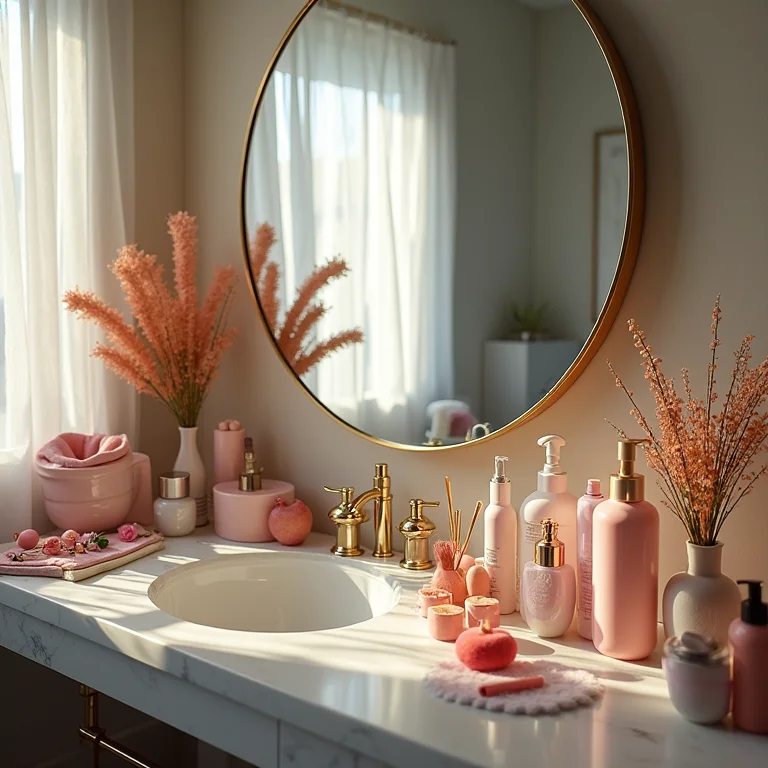 Pia de banheiro sobrecarregada de objetos