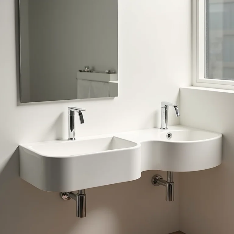 Pia suspensa e pia de canto para banheiros pequenos