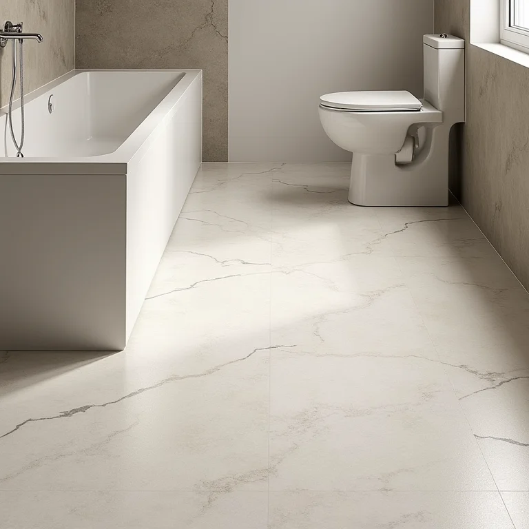 Piso de banheiro revestido com granilite.