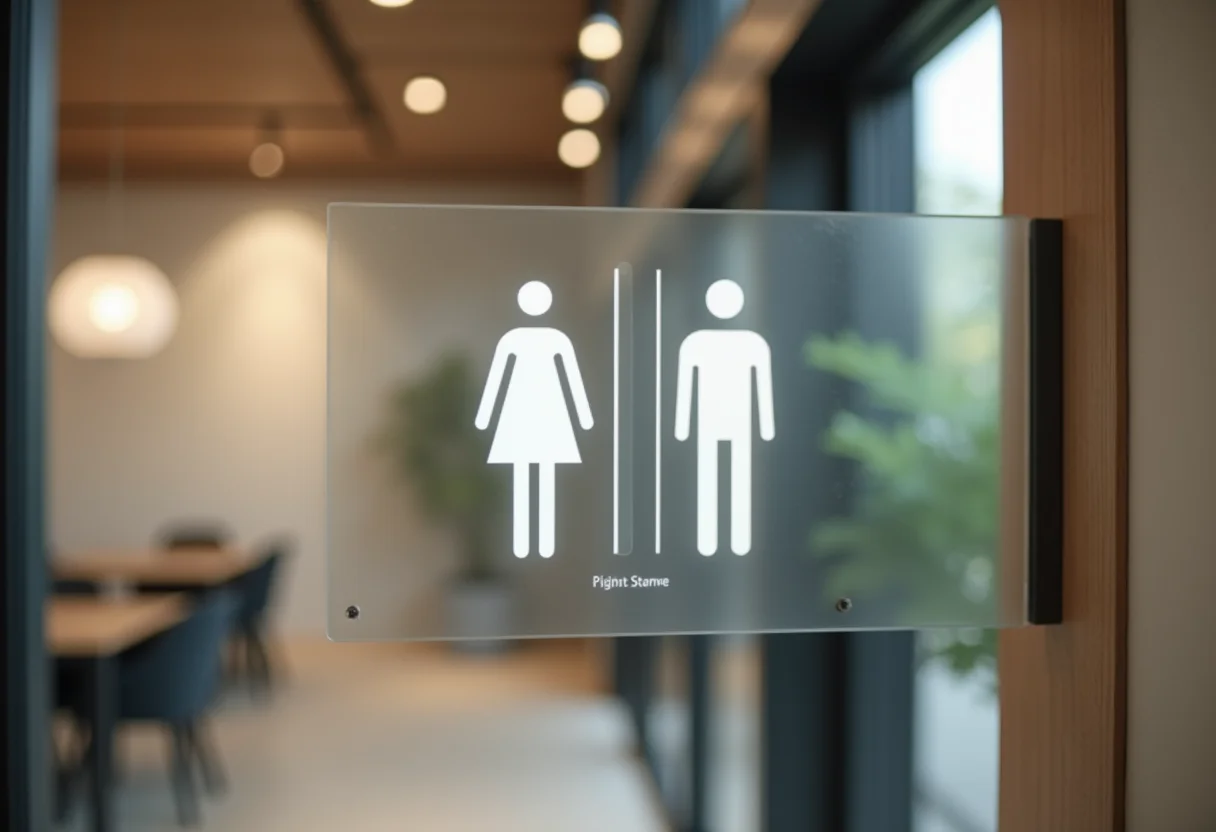 Placa de banheiro unissex moderna e minimalista