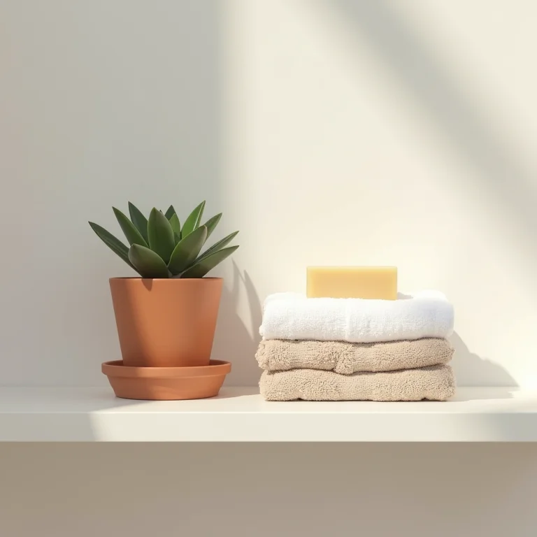 Prateleira minimalista de banheiro com um único suculento
