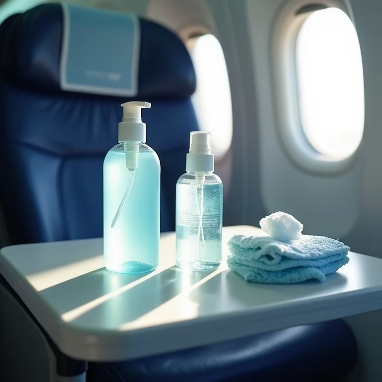 Produtos essenciais de higiene para se proteger em um voo.