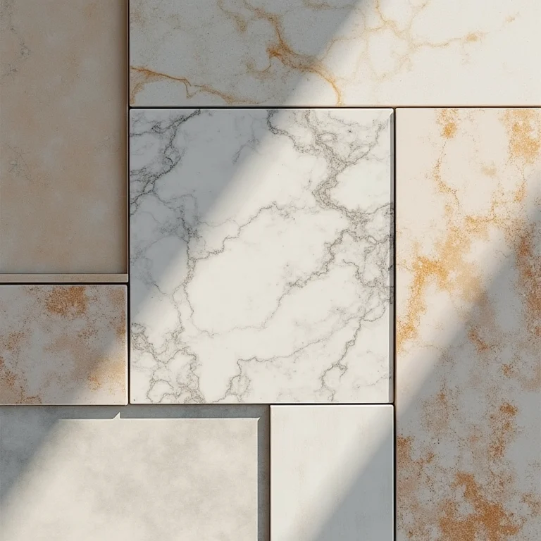 Revestimentos de banheiro com cores, texturas e materiais diferentes