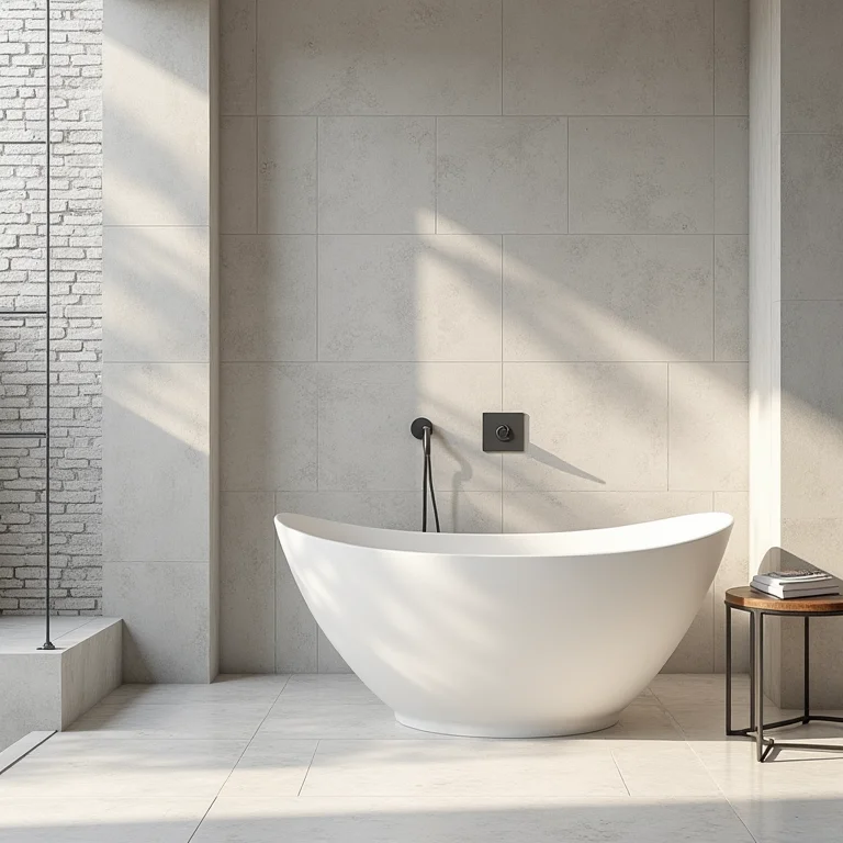 Revestimentos de concreto, subway tiles e tijolos aparentes para um banheiro industrial