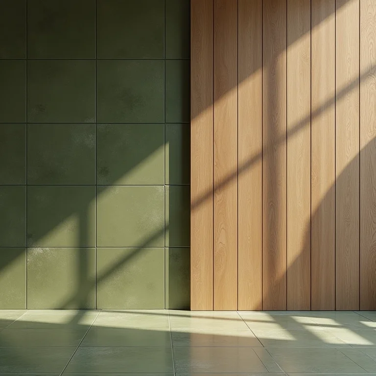 Revestimentos verde oliva e madeira