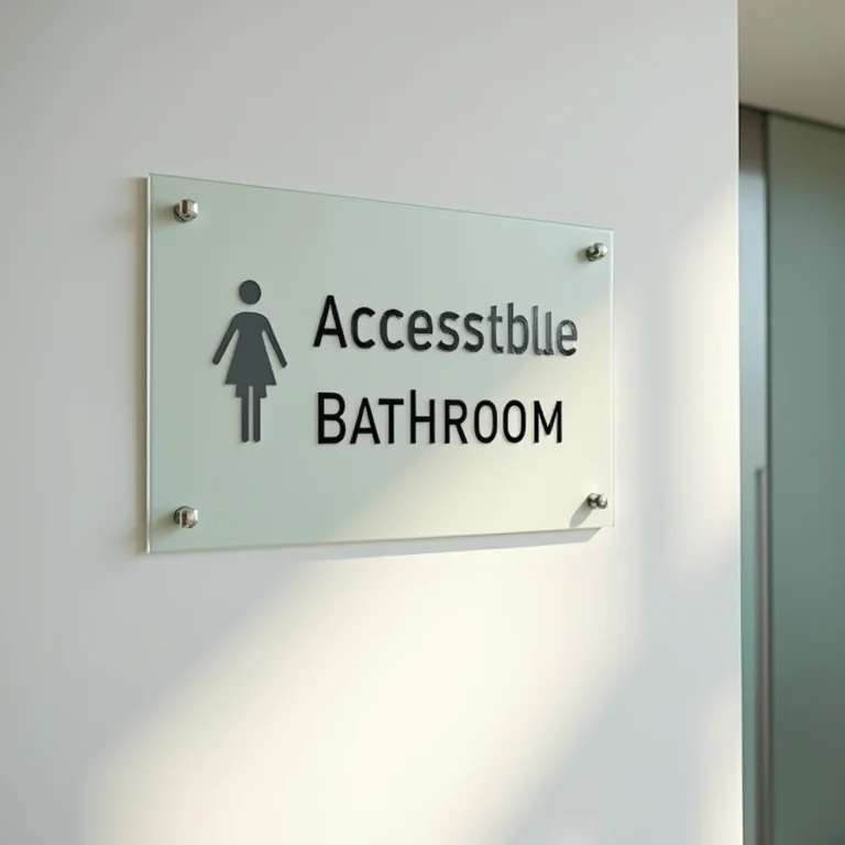 Sinalização tátil indicando banheiro acessível