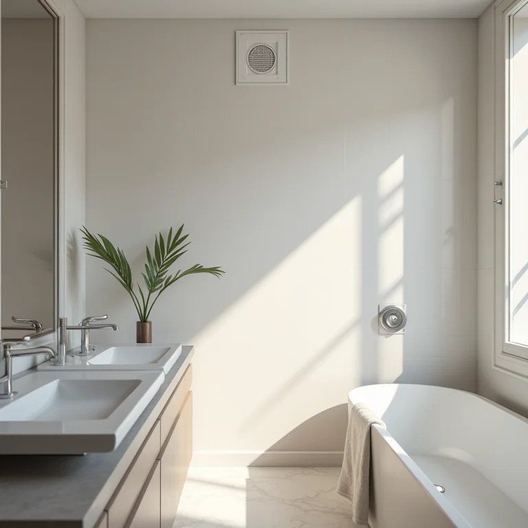 Sistema de ventilação discreto e moderno para banheiro