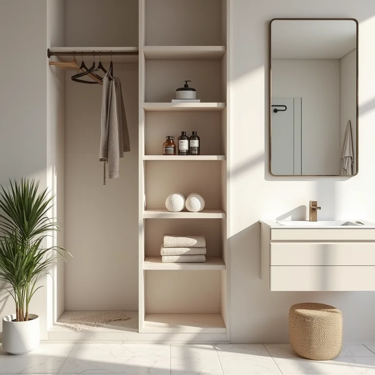 Soluções de armazenamento para banheiro e closet.