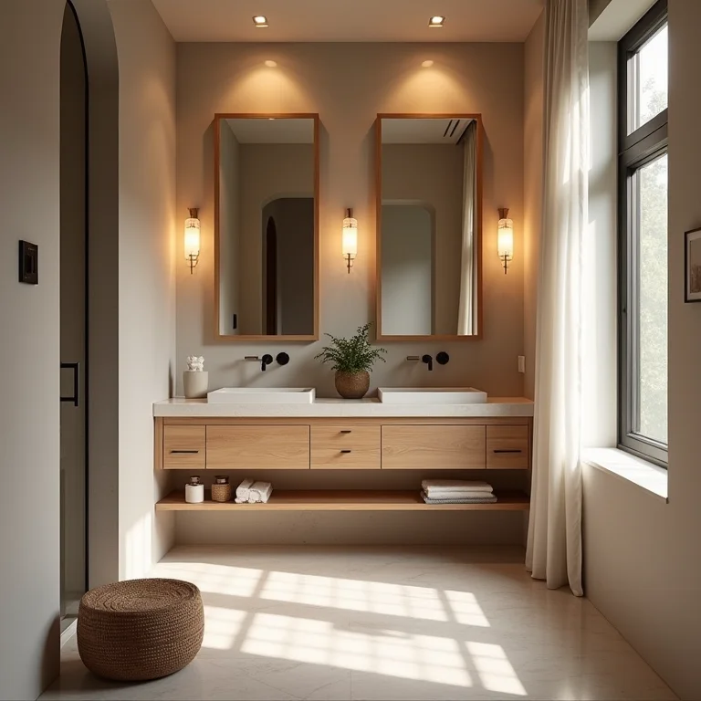 Soluções de iluminação para banheiro com luzes embutidas e arandelas