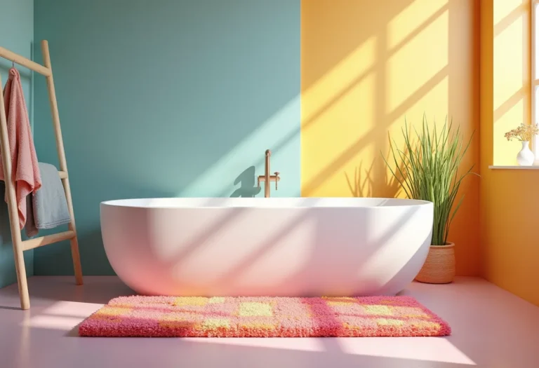 Tapete de banheiro colorido em um banheiro moderno e iluminado