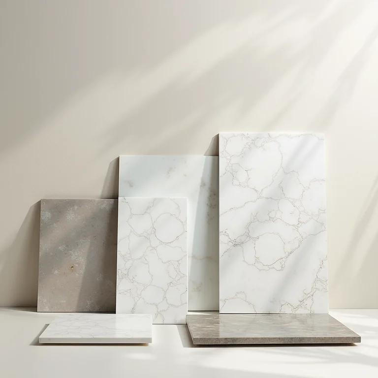 Tipos de pastilhas: vidro, cerâmica e mosaico.