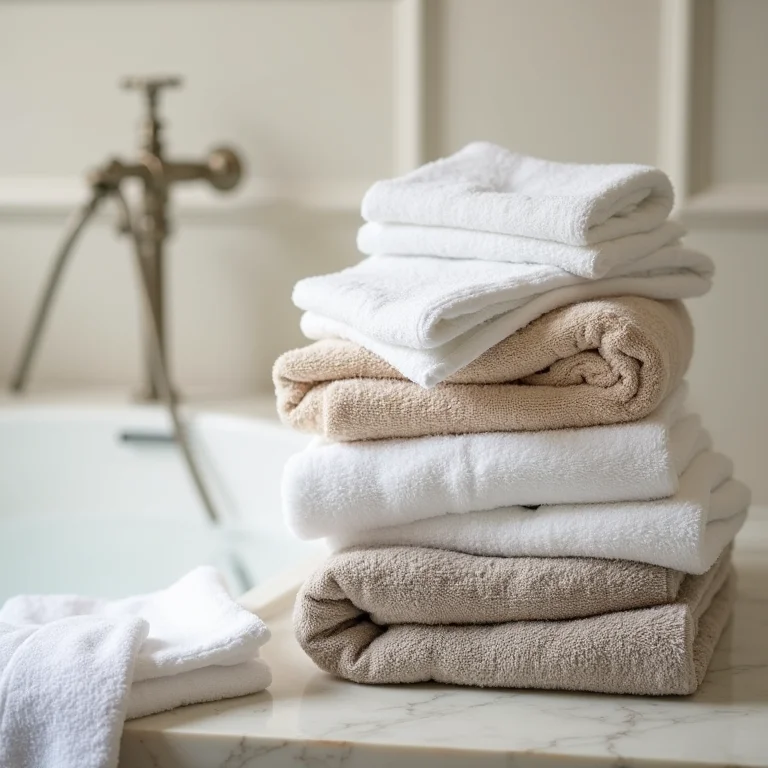 Toalhas macias e aconchegantes perto de uma banheira ofurô.