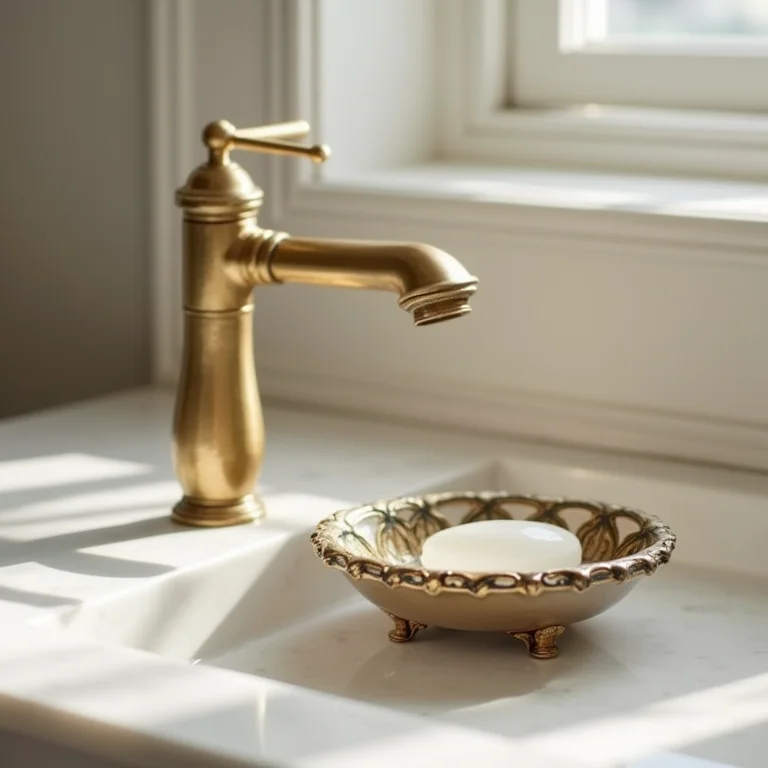 Torneira de latão antiga e saboneteira vintage