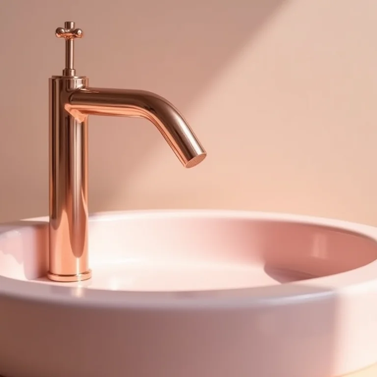 Torneira rose gold e pia rosa