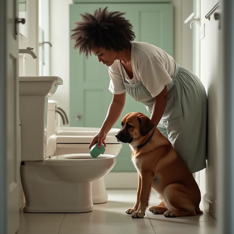Tutor limpando banheiro de cachorro