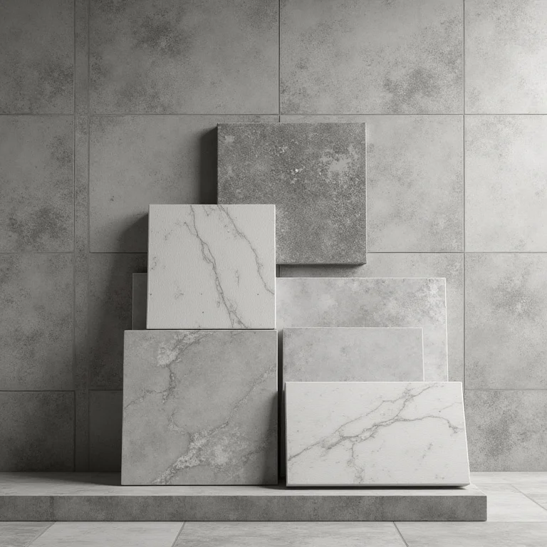 Variedade de revestimentos cinza para banheiro