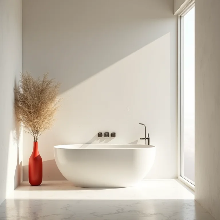 Vaso colorido quebrando a monotonia do banheiro