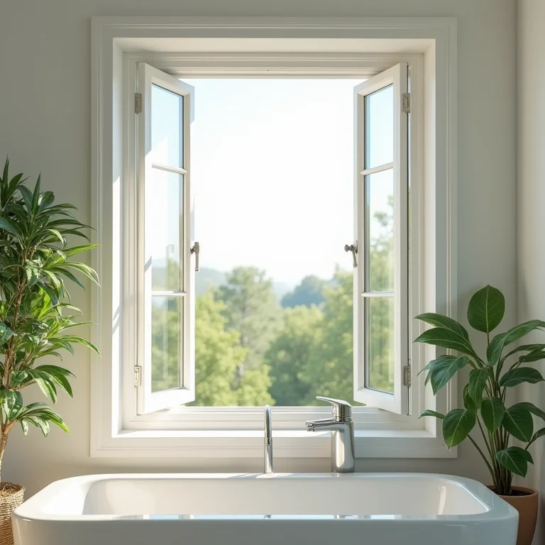Ventilação natural em um banheiro moderno