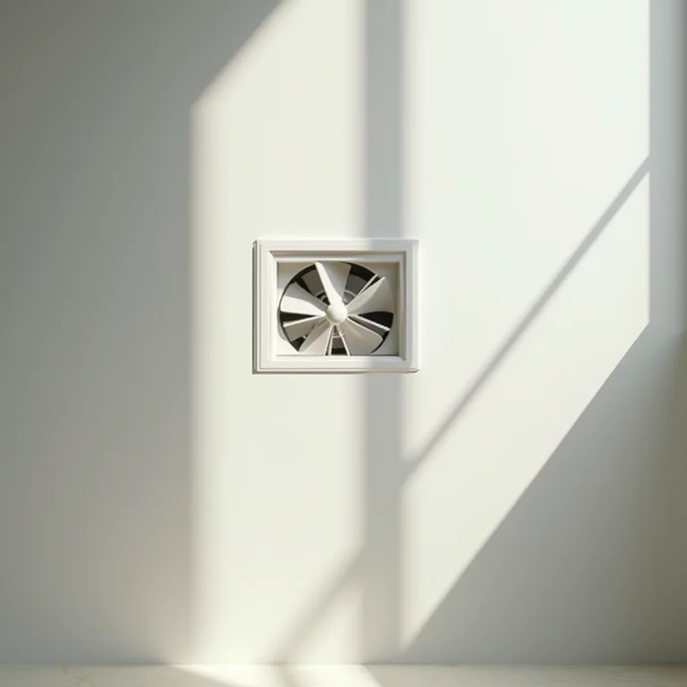Ventilador de exaustão discreto perto de janela de banheiro